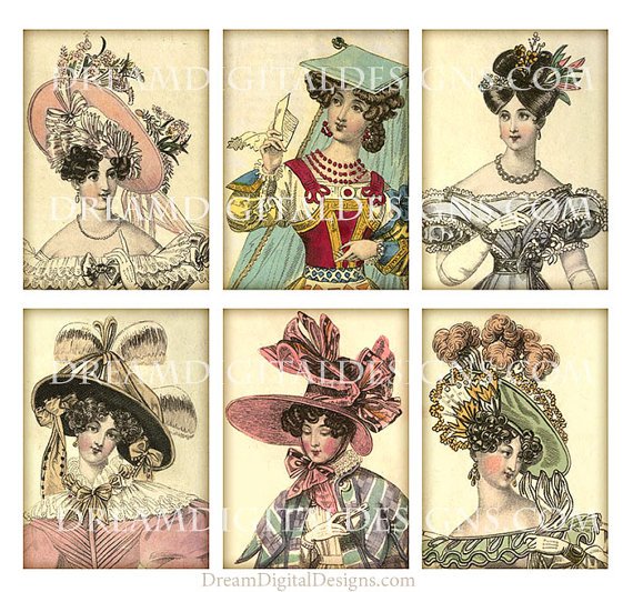 Ladies Fashion Hats, Digital , Tags, Fashion Collage Sheet, Printable Gift Tags