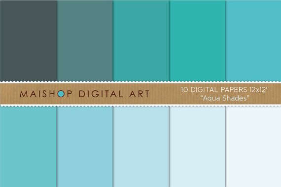 Solid Color Digital Paper-Aqua Shades-Plain BlueTurquoiseCeleste Sheets for Paper CraftsDIY Crafts