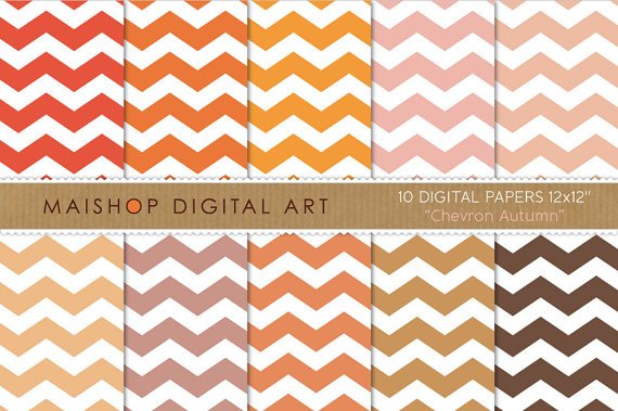 Chevron Digital Paper - Chevron Autumn - Org,Pink,Brw Digital Sheets,Envelopes