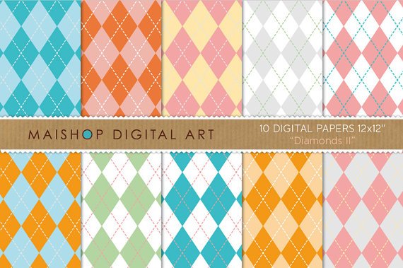 Digital Paper - Diamonds II - Argyle Patterned Papers, Card Making, Wood Letters