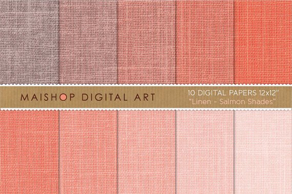 Digital Paper Linen - Salmon Shades - Apricot, Melon, Tea Rose, Textured Papers