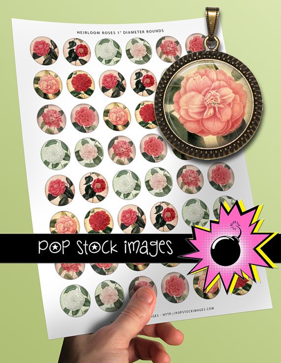 1 Inch Rounds HEIRLOOM ROSES Collage Sheet-print for PendantsMagnets
