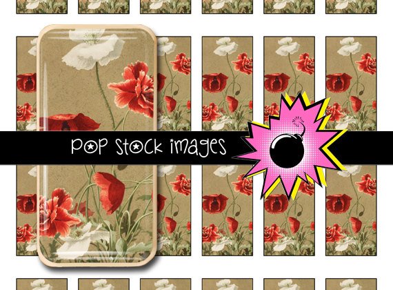 Poppies Digital Domino Collage Sheet-print Tiles for Domino Pendants
