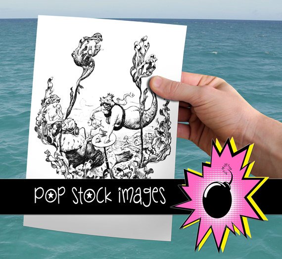 Mermaid Tea Party Digital Image Transfer-Mermaids Having Tea-print for TotesLinensGreeting Cards