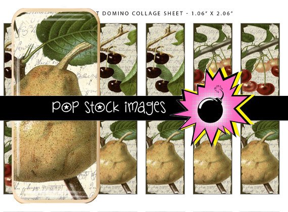 Vintage Fruits Digital Domino Collage Sheet-print Tiles for Pendants