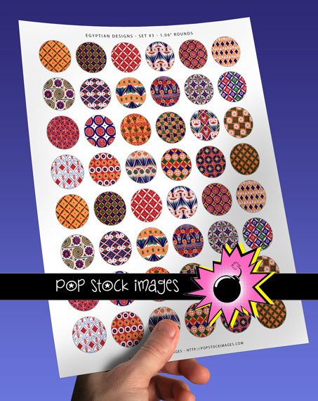 1 Inch Rounds EGYPTIAN DESIGNS Collage Sheet Set 3-print for PendantsMagnets