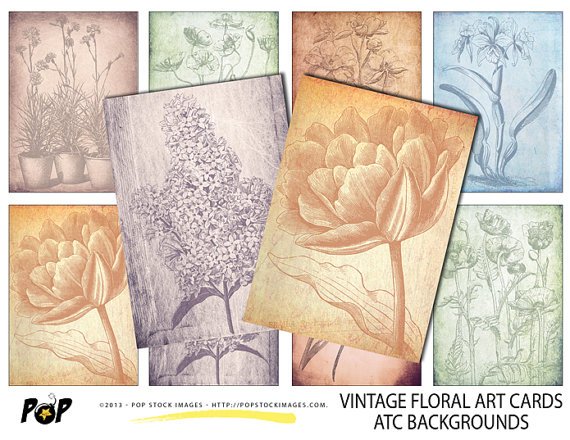 VINTAGE Floral Art Cards ATC ACEO Backgrounds