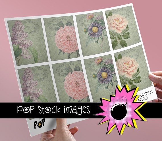 French Flower Garden print ATC or Tag Sheet-Print Your Own TagsACEO or ATC-Pastel Flowers