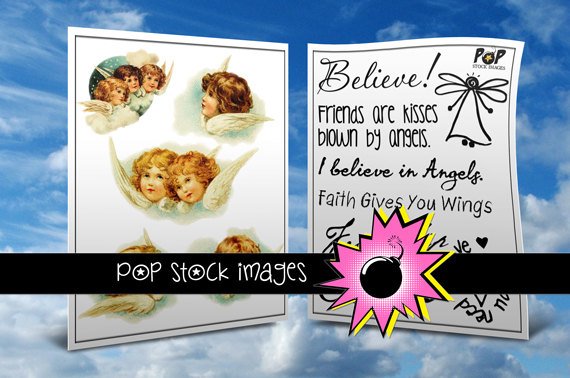 Vintage Angels Digital Img.-Digital Clipart of Angels Bonus Phrase Collage Sheet-