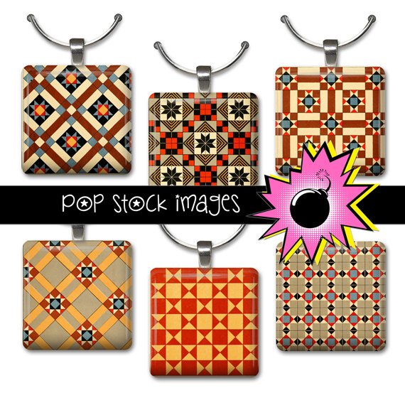 1 Inch Squares TAN & RED QUILT Blocks Collage Sheet