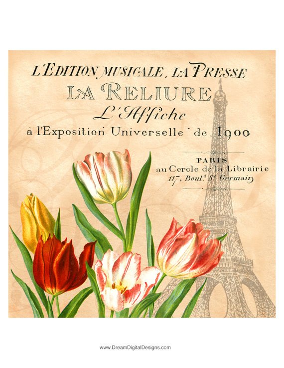 Vintage Paris Digital Paper Image, French Ephemera, Digital Paris Decor