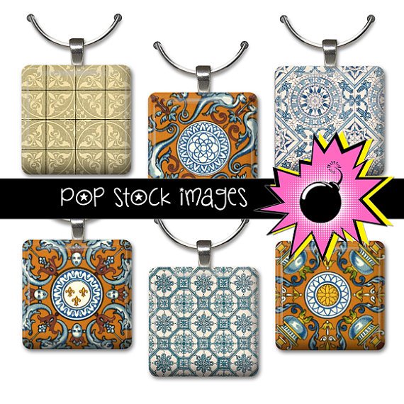 1 Inch Squares Blue Rust Ornamental Collage Sheet