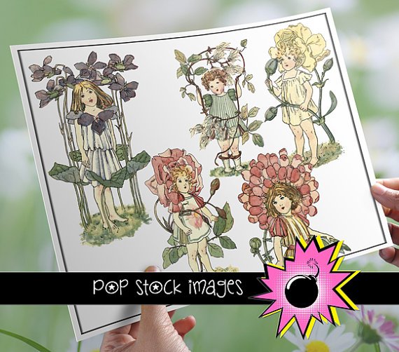 Digital Images Girls with Flowers - vintage print