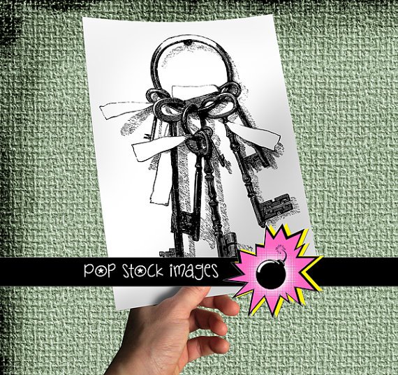 Vintage Keys on a Keyring - Skeleton Keys SINGLE Image - Decorative