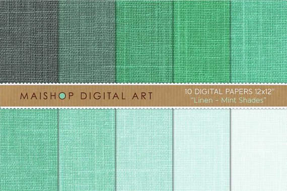 Digital Paper Linen-Mint Shades-GrnEmerald-Decoupage PaperDigital SheetsWrapping Paper