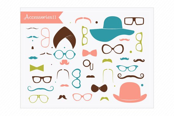 Mustaches Clipart - Little Man - Accessories II - Hats, Glasses, Moustaches