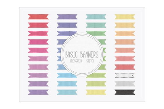 Basic Ribbon Banners Grosgrain Stitch Clip Art