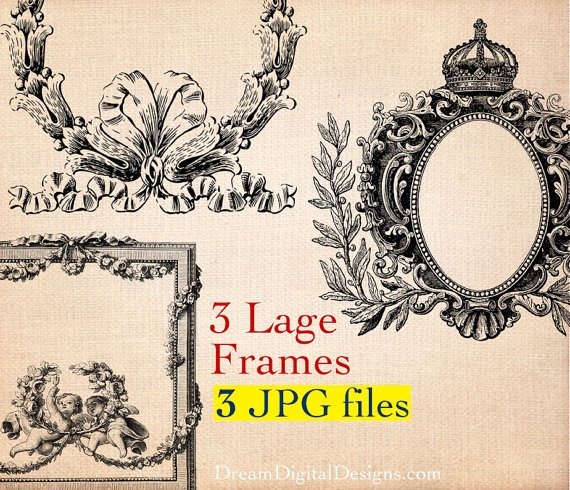 Frames Printable Images, Digital Graphics 3 Large Ornate Vintage Frame s