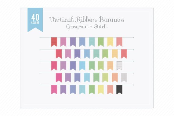 Vertical Ribbon Banners Grosgrain Stitch Clip Art
