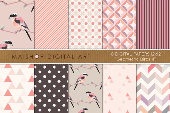 Digital Paper Geometric Birds II