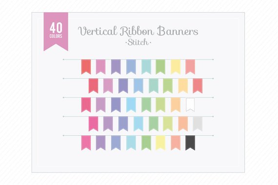 Vertical Ribbon Banners Stitch Clip Art-Colorful Digital s Elements for ,Web ,Blog,Scrapbooking