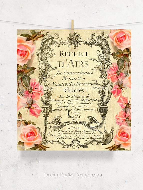 Roses Printable Art, Digital Paper, French Decor, Digital Ephemera Background