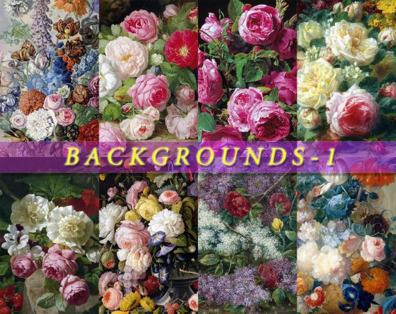 BACKGROUNDS-1 FLOWERS Collection Roses paper pack scrapbook decoupage