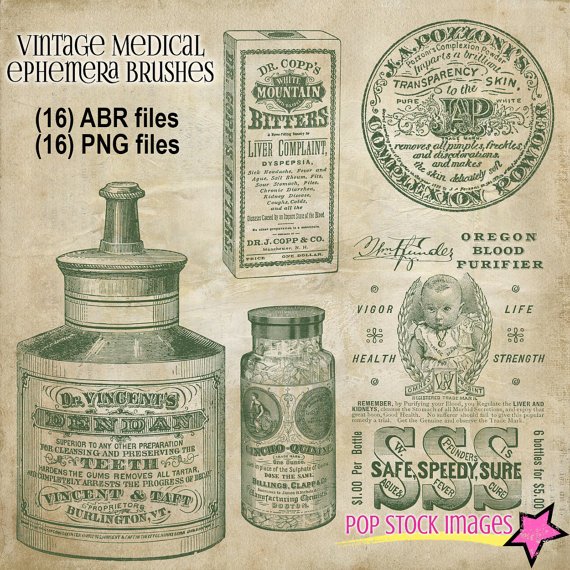 Vintage Medical Ephemera Brushes - Photoshop Brushes - vintage print