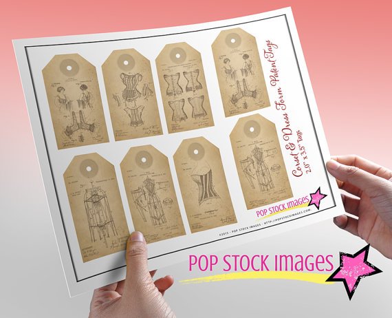 Vintage Corset Dress Form Patents print Tags-Set of 8 print Tags Collage Sheet-Corset