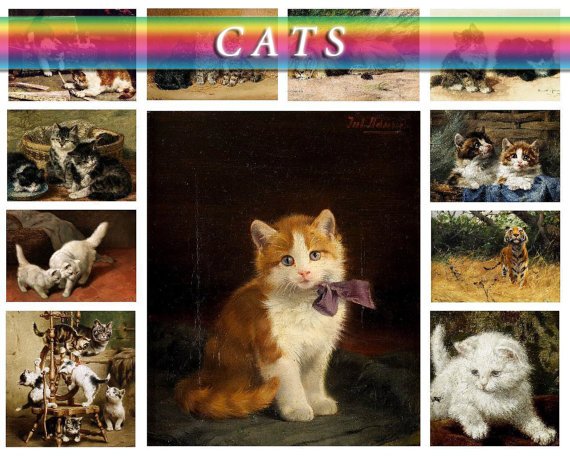 CATS PAINTINGS 84 vintage images Lion Tiger Puma Home High Res.
