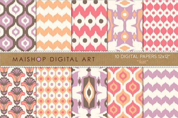 Digital Paper - Ikat - print Digital Sheets for Scrapbooking, Papercraft, Cards