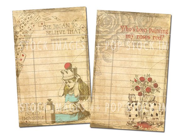 Alice in Wonderl,print Library Cards