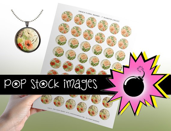 1 Inch Circles Paris Floral Collage Sheet-print for PendantsMagnets & Charms