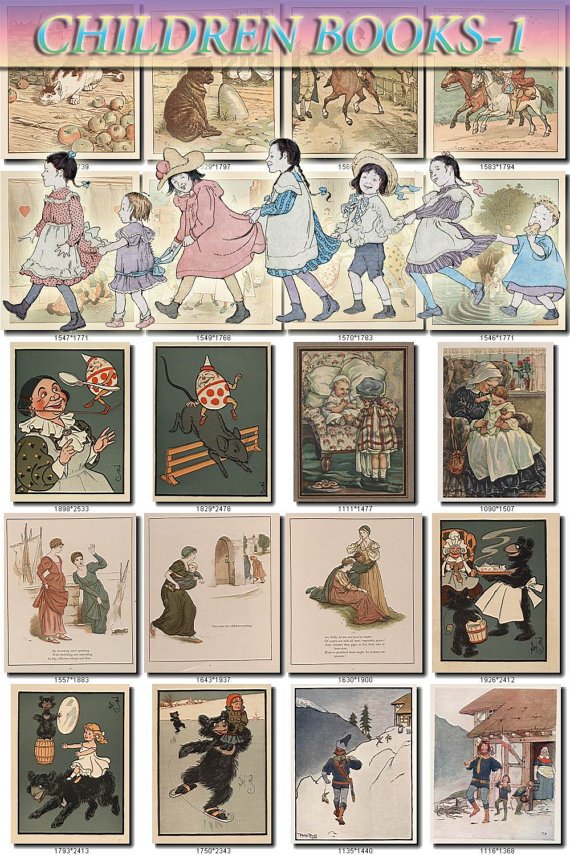 CHILDREN BOOKS-1 illustrations Collection with 265 vintage images High Res.