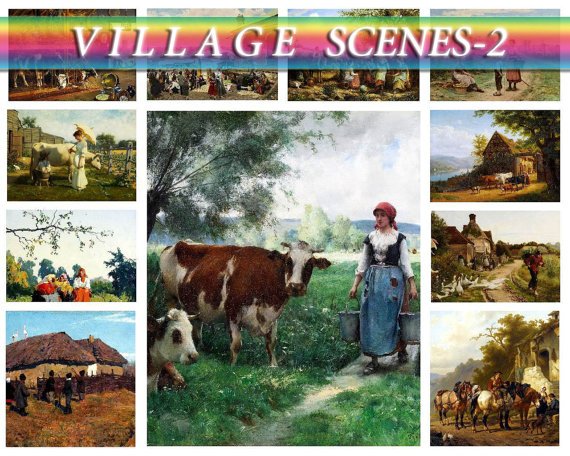 VILLAGE COUNTRY-2 on 225 vintage print
