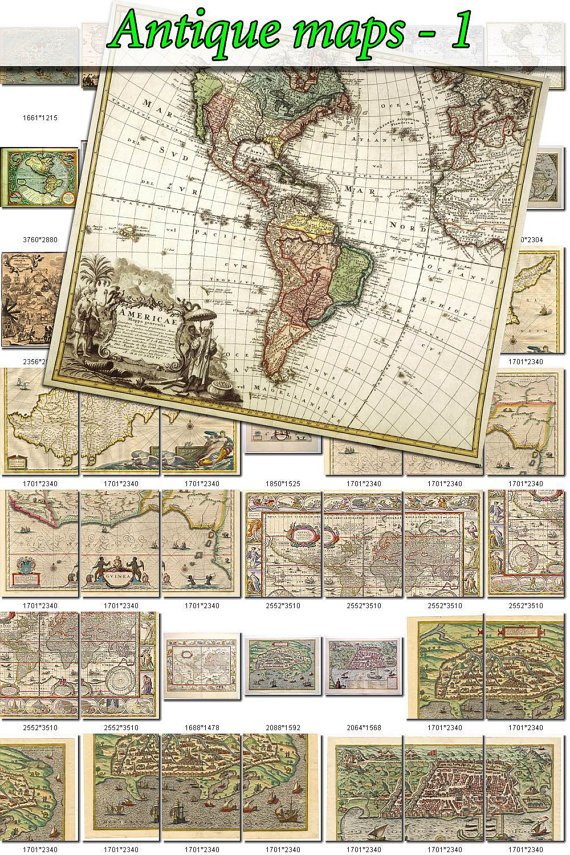 ANTIQUE MAPS-1 200 large size Img. printable old ancient World ephemera card