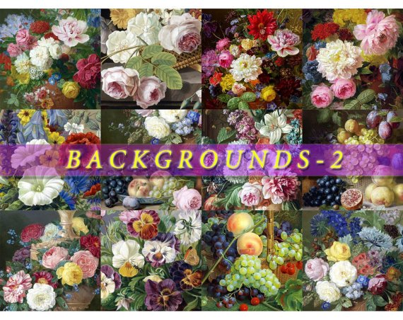 BACKGROUNDS-2 FLOWERS 49 square Still lives paper pack scrapbook decoupage