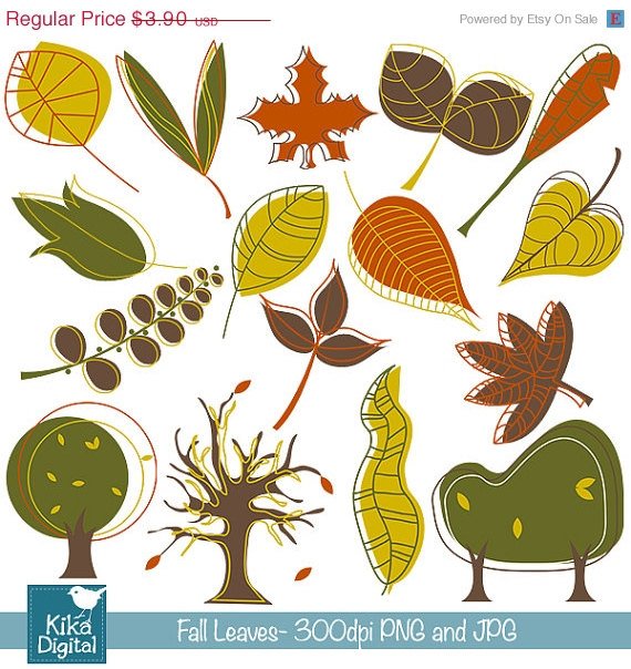 F Leaves Digital Clipart - Scrapbooking , card design, invitations, stickers
