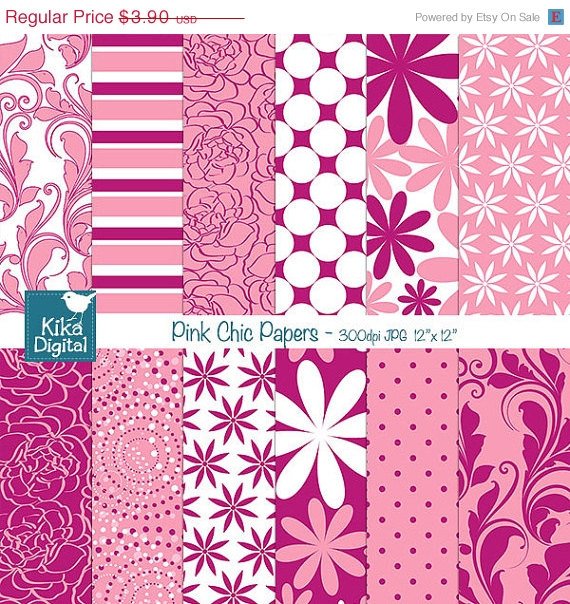 Pink Chic Digital Papers - Digital Scrapbooking Papers - card design, background
