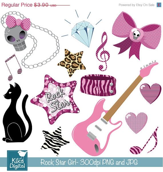 Rock Star Girl Clipart - P\Sweet Sixteen Clip Art - Scrapbooking, card design