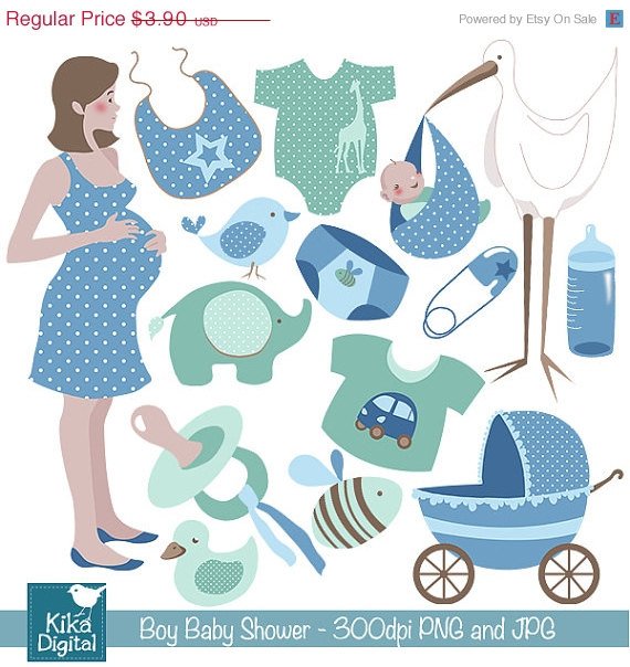 Boy Baby Shower Digital Clipart - Scrapbooking , card design, photo booth