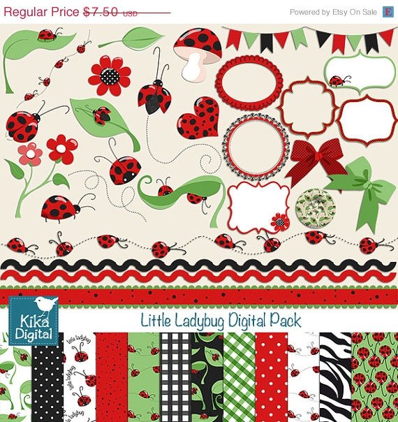 Ladybug Digital Clipart , Paper Pack - Scrapbooking , card design, stickers
