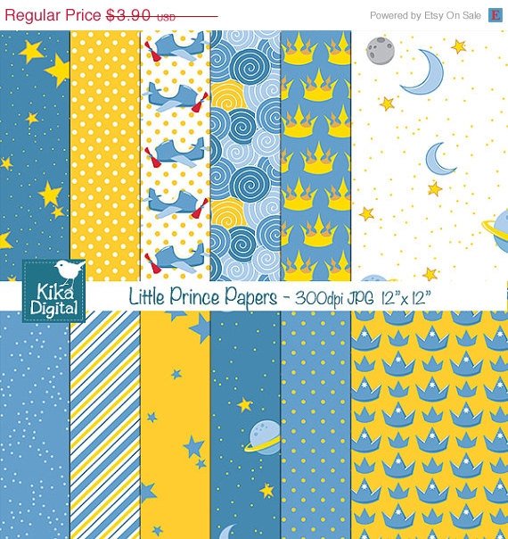 Little Prince Digital Papers - Scrapbooking, card design, stickers, background