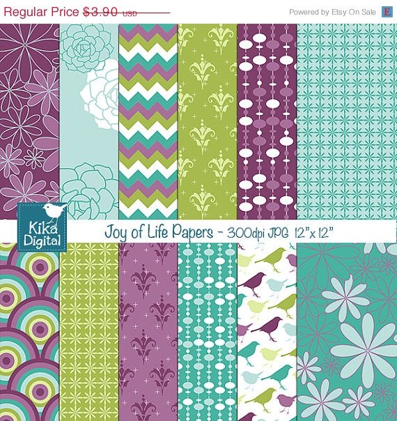 Joy of Life Digital Papers - Scrapbooking, card design, stickers, backgroundA