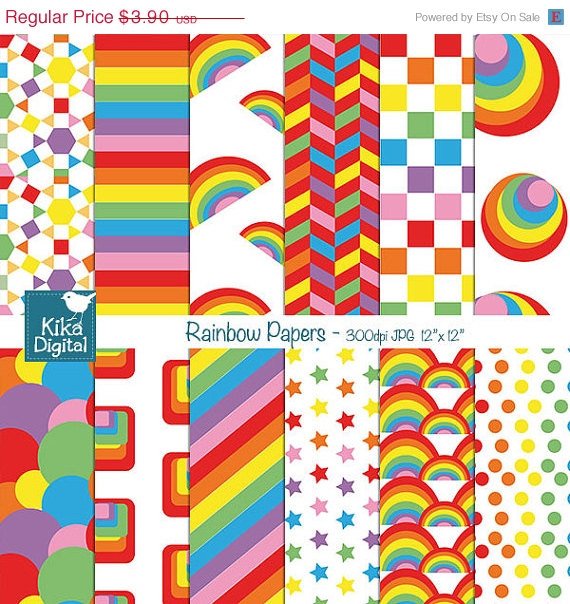 Retro Rainbow Digital Papers II - Colorful Scrapbook Papers - card design