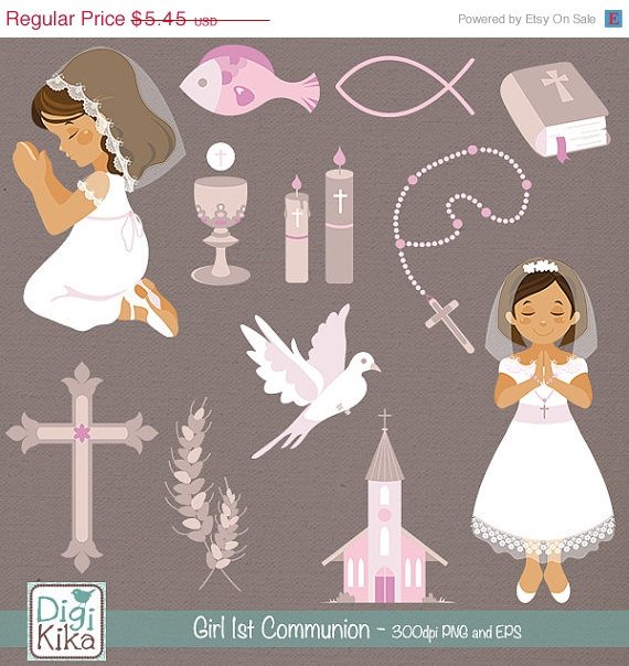 Girl First Communion Clip Art - Communion Clipart, Catholic Vector Graphic