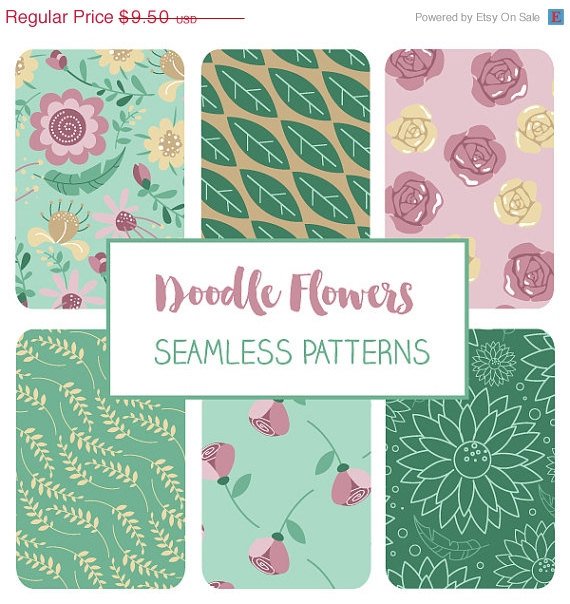Doodle Flers Seamless Pattern-Floral Tileable Paper-Fabric PrintWrapping Papers