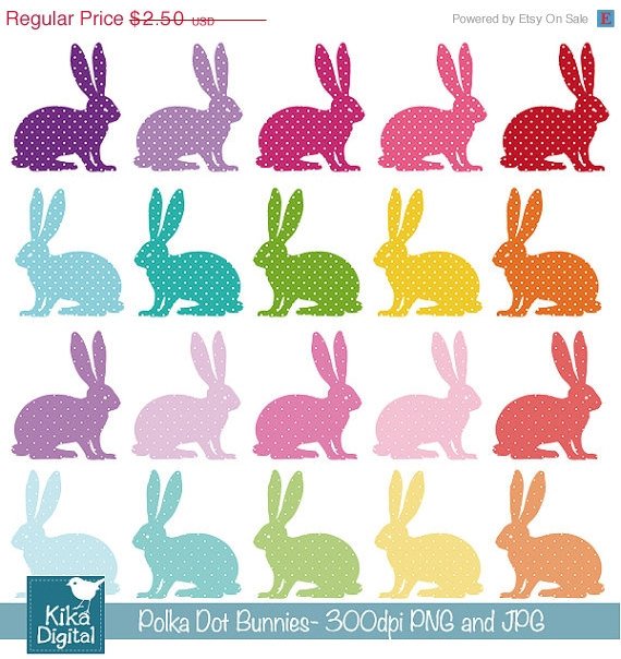 Polka Dot Bunnies Digital Clipart - Scrapbooking , card design, stickers