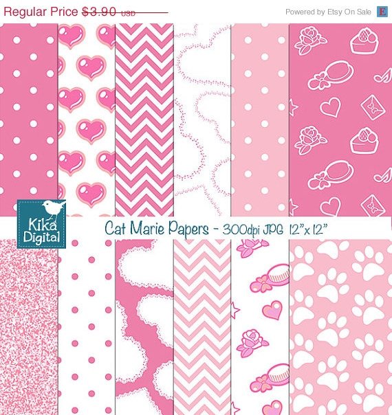 Cat Marie Inspired Digital Papers, Pink papers, Pink Papers-card design