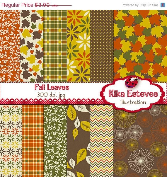 F Digital Papers - Digital Scrapbooking brown, Grn,Org Papers - card design
